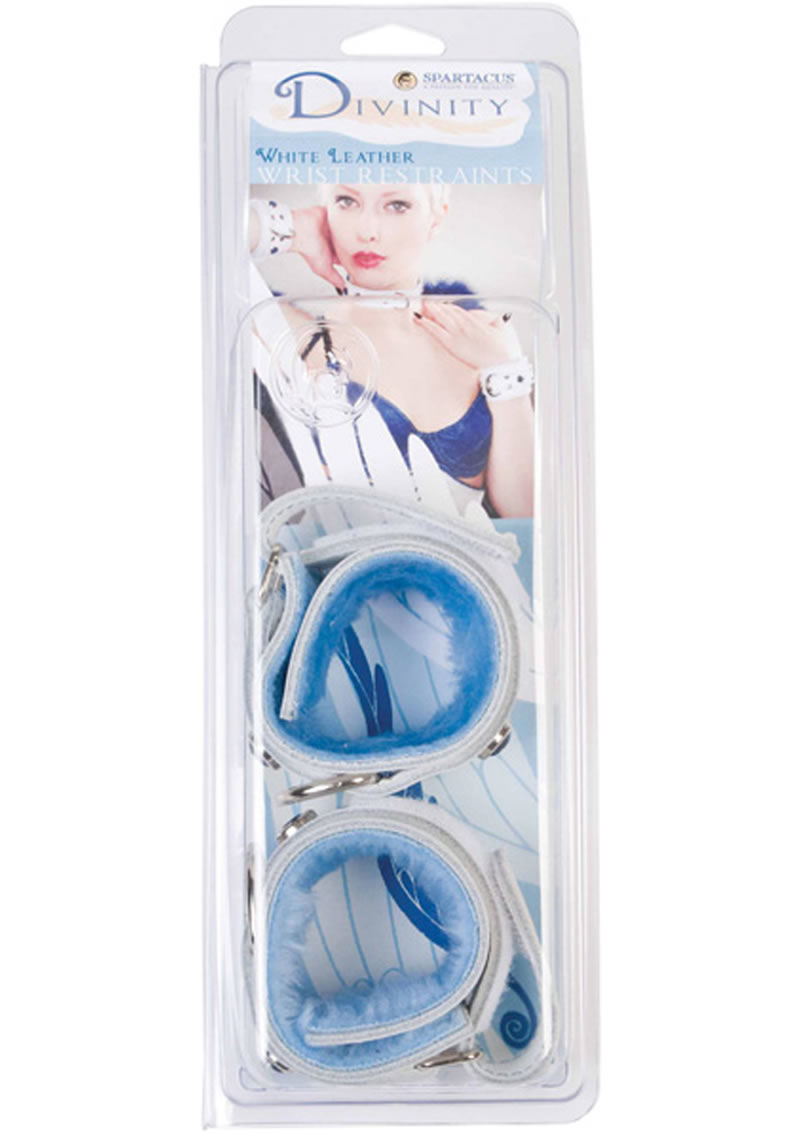 Divinity White Leather Wrist Restraints With Faux Fur