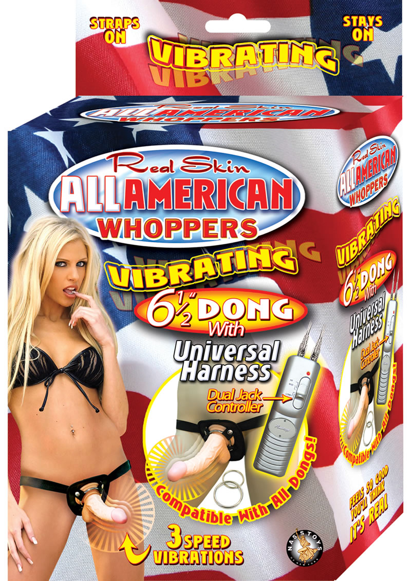 Real Skin All American Whoppers Vibrating Dong With Universal Harness 6.5 Inch Flesh