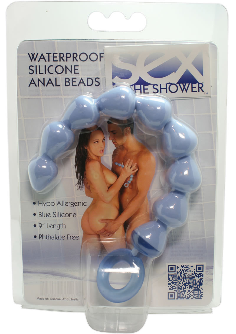 Sex In The Shower Waterproof Silicone Anal Beads 9 Inch Blue