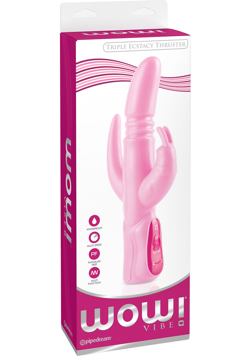 Wow Vibe Triple Ecstacy Thruster Silicone Rabbit Waterproof Pink 5.5 Inch