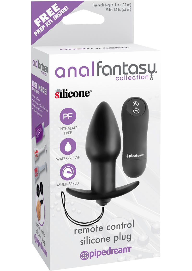 Anal Fantasy Collection Remote Control Silicone Plug Waterproof Black 4 Inch