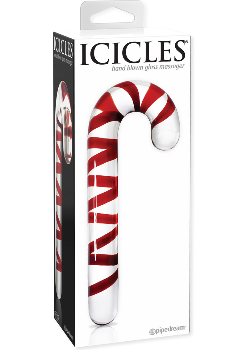 Icicles No 59 Candy Cane Glass Massager Clear/Red