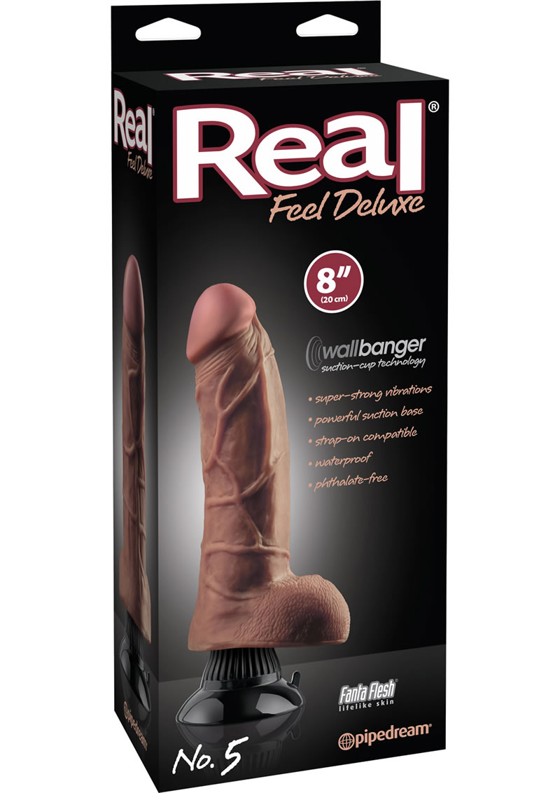 Real Feel Deluxe No 05 Wallbanger Vibrating Dildo Waterproof Brown 8 Inch