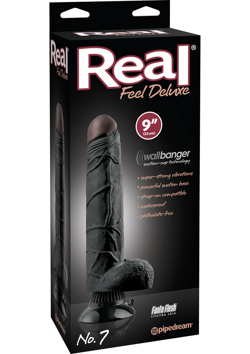 Real Feel Deluxe No 07 Wallbanger Vibrating Dildo Waterproof Black 9 Inch