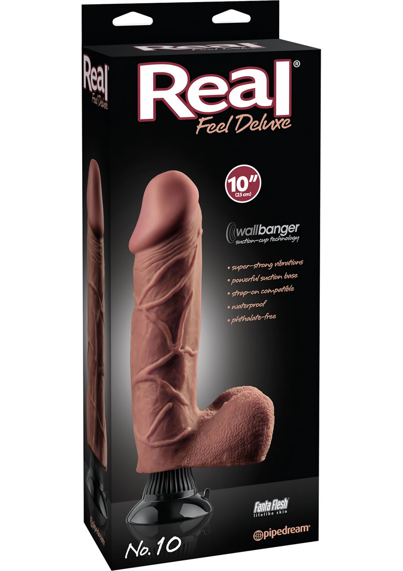 Real Feel Deluxe No 10 Wallbanger Vibrating Dildo Waterproof Brown 10 Inch