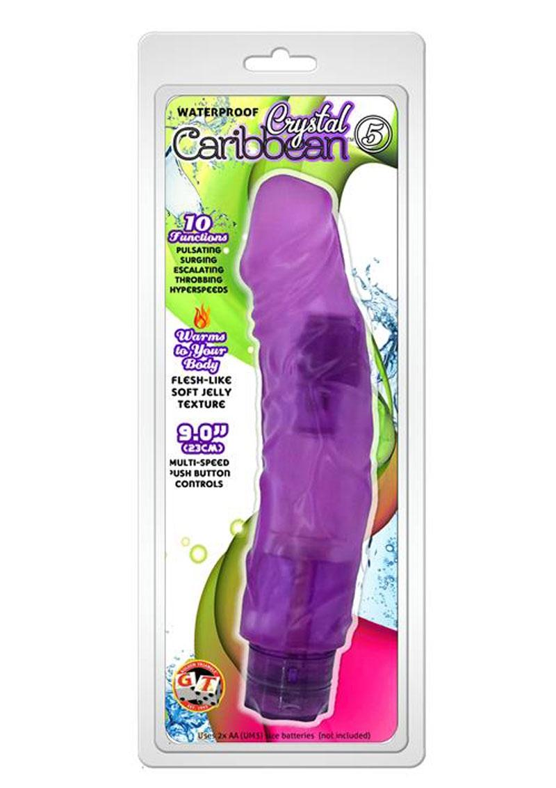 Crystal Caribbean Number 5 Jelly Realistic Vibrator Waterproof Purple 9 Inch