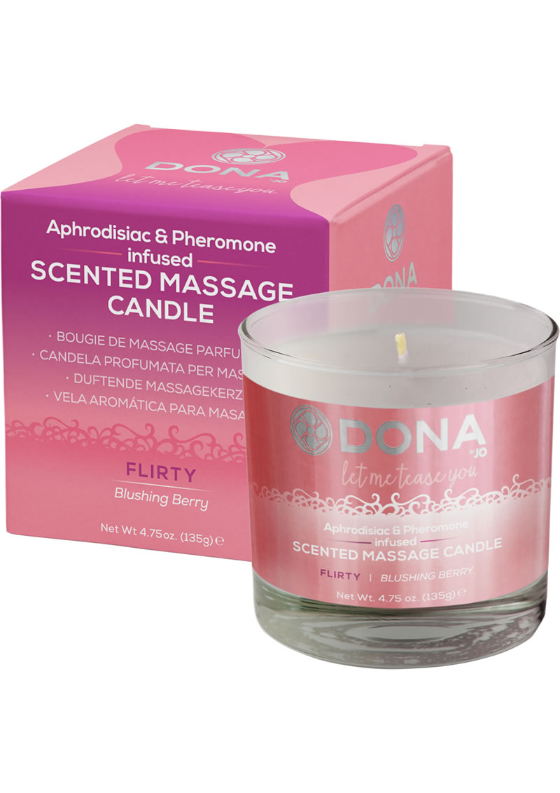Dona Aphrodisiac and Pheromone Infused Scented Massage Candle Flirty Blushing Berry 4.75 Ounce