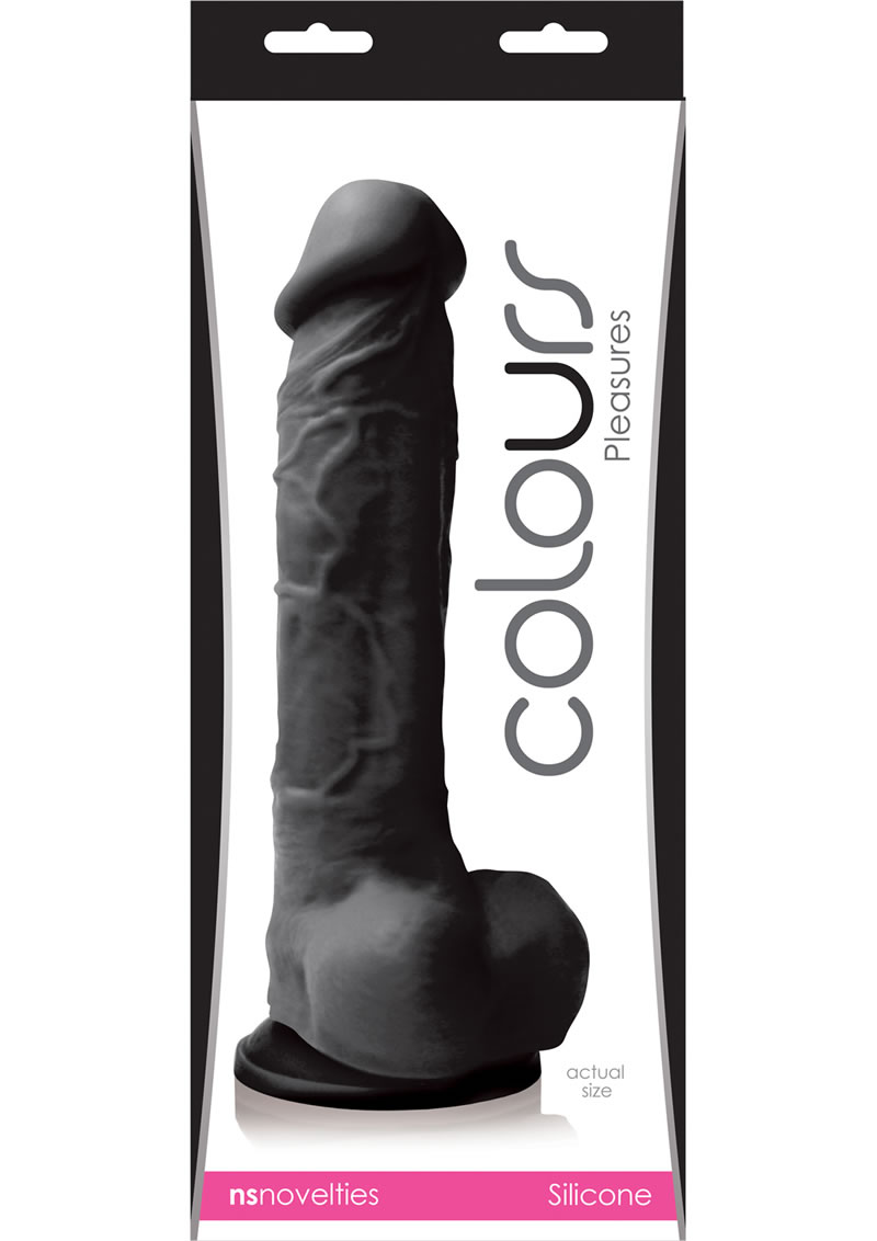 Colours Pleasures 8in Silicone Suction Cup Dildo With Balls - Black