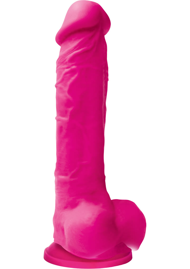 Colours Pleasures 8in Silicone Suction Cup Dildo With Balls - Pink