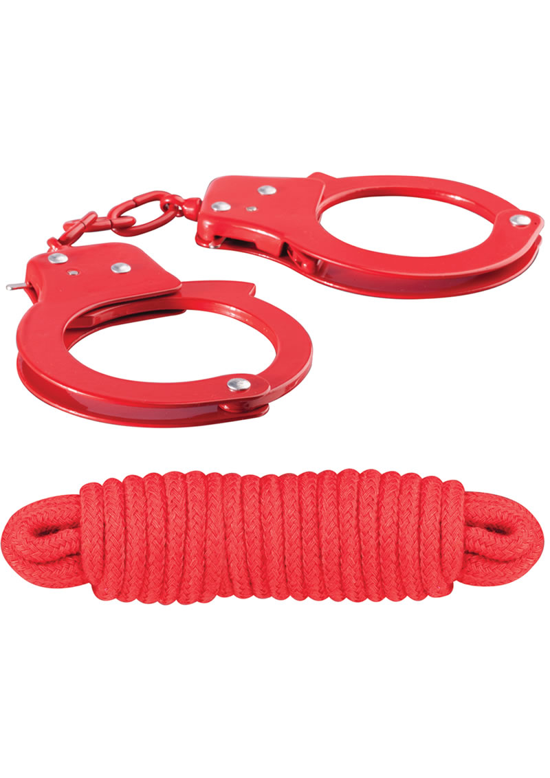 Sinful Metal Cuffs With Keys And Love Rope Red