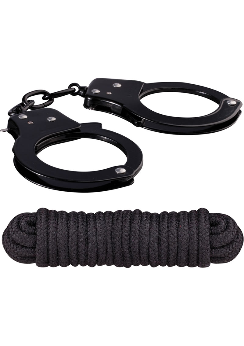 Sinful Metal Cuffs With Keys And Love Rope Black