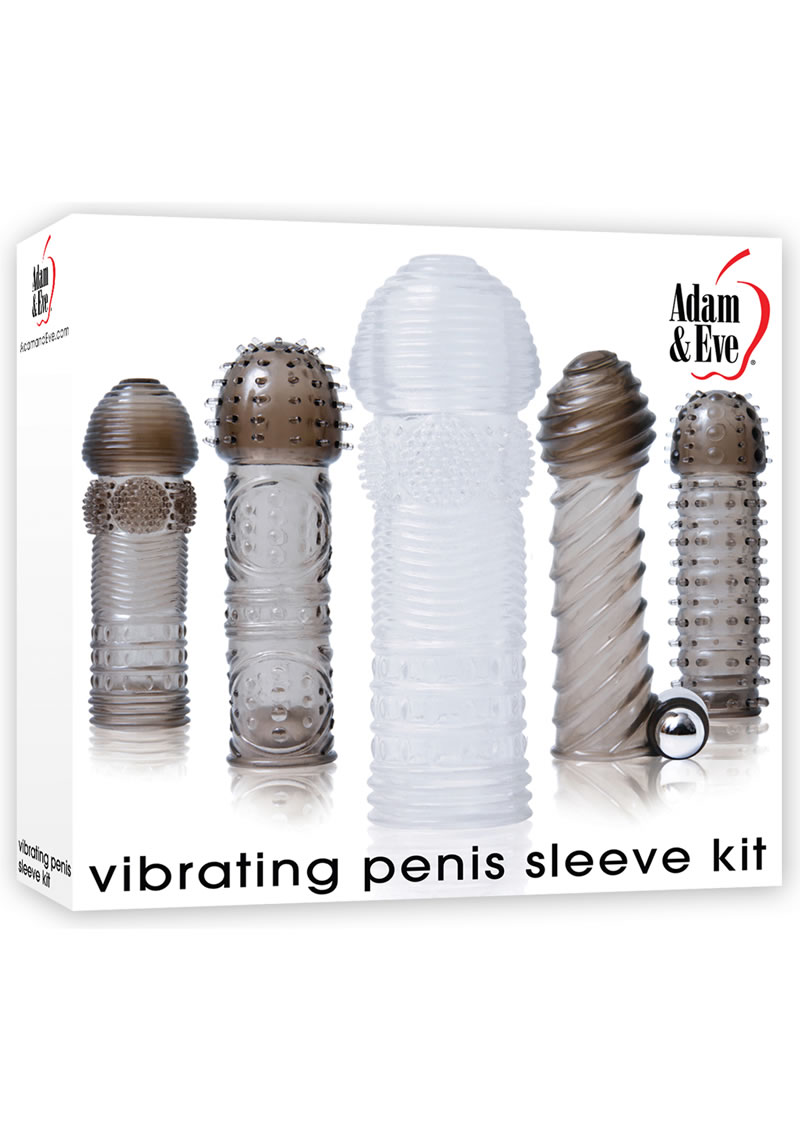 Adam and Eve Vibrating Textured Penis Sleeve Kit With Bullet 6 Piece