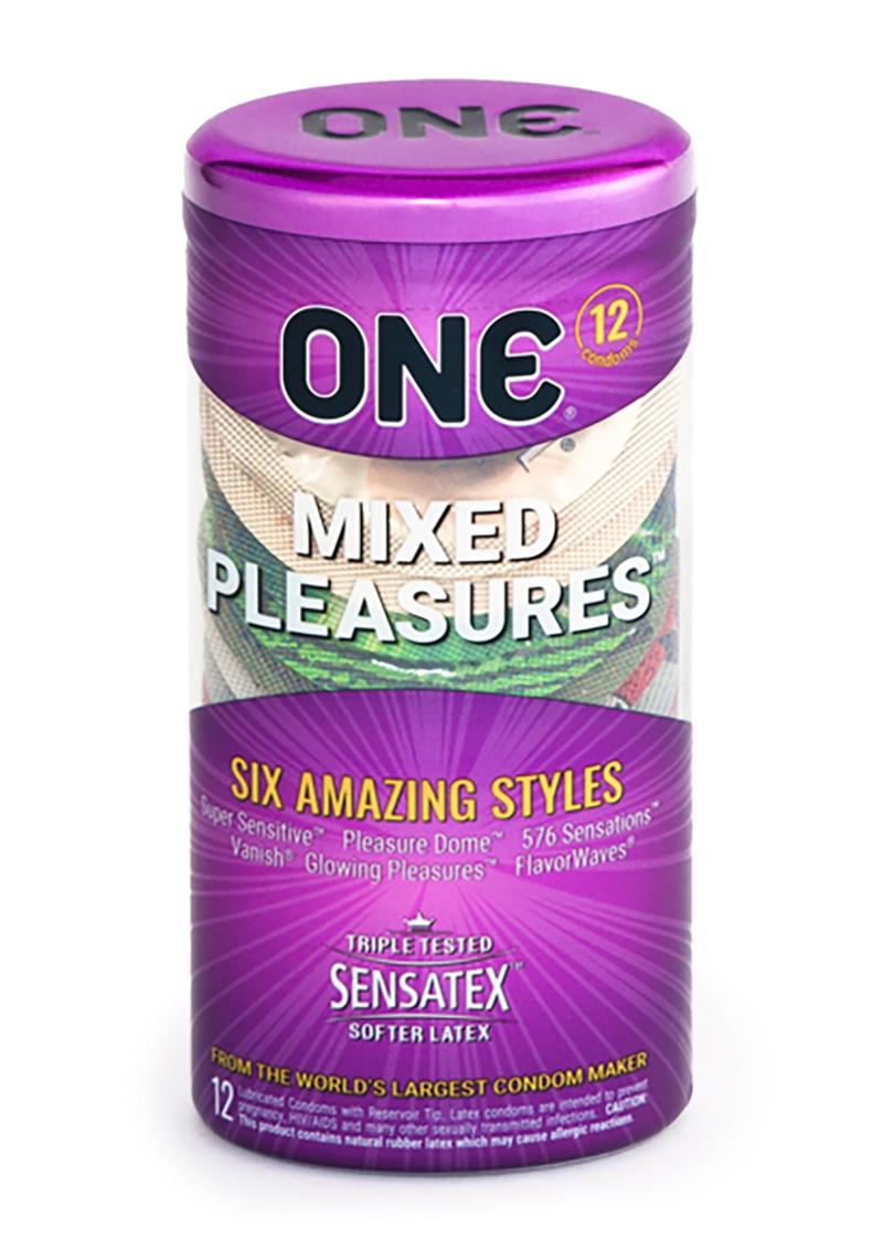 One Mixed Pleasures Condoms 6 Styles 12 Each Per Container