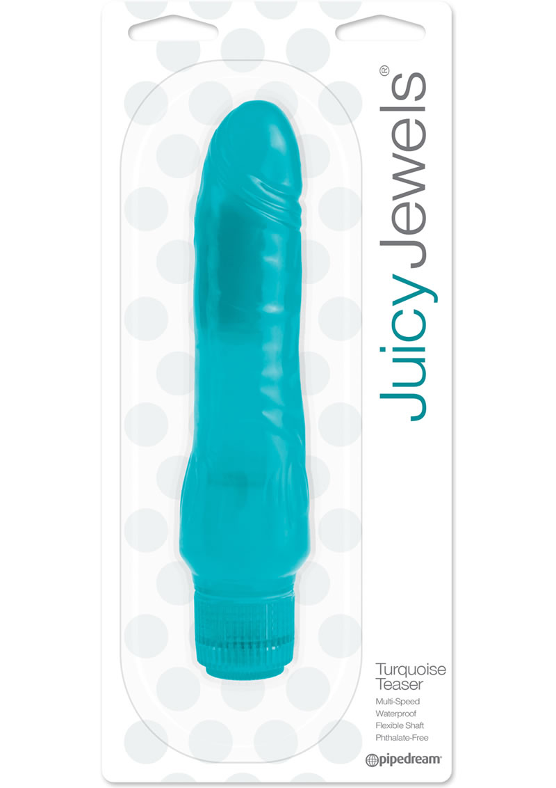 Juicy Jewels Turquoise Teaser Jelly Vibrator Waterproof Blue Green 9.1 Inches