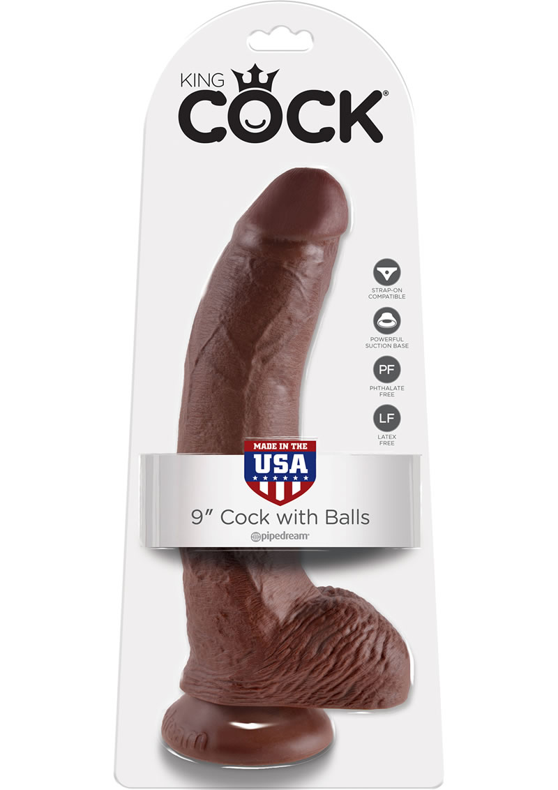 King Cock Realistic Dildo With Balls Brown 9 Inch