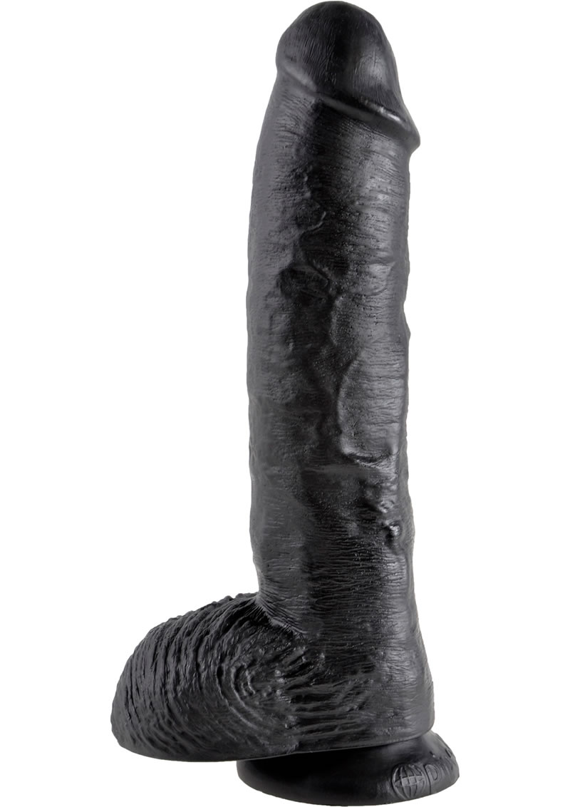 King Cock Realistic Dildo With Balls Black 10 Inch