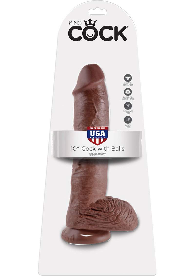 King Cock Realistic Dildo With Balls Brown 10 Inch