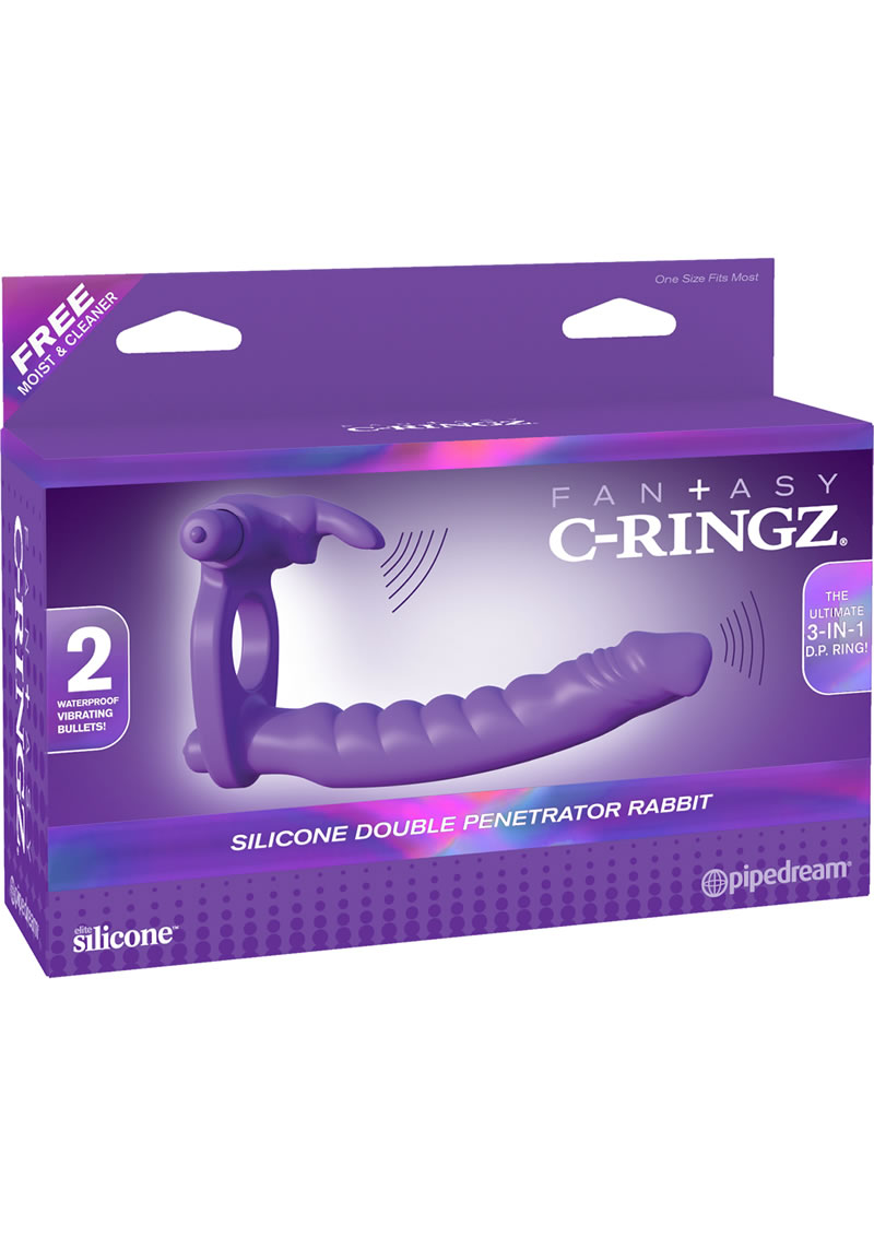 Fantasy C Ringz silicone Double Penetrator Rabbit Cockring Waterproof Purple
