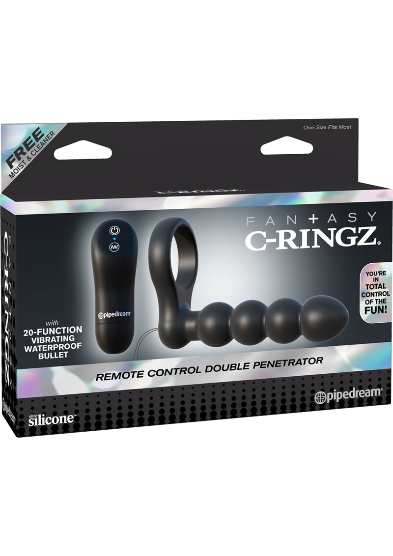 Fantasy C Ringz Remote Control Silicone Double Penetrator Cockring Waterproof Black