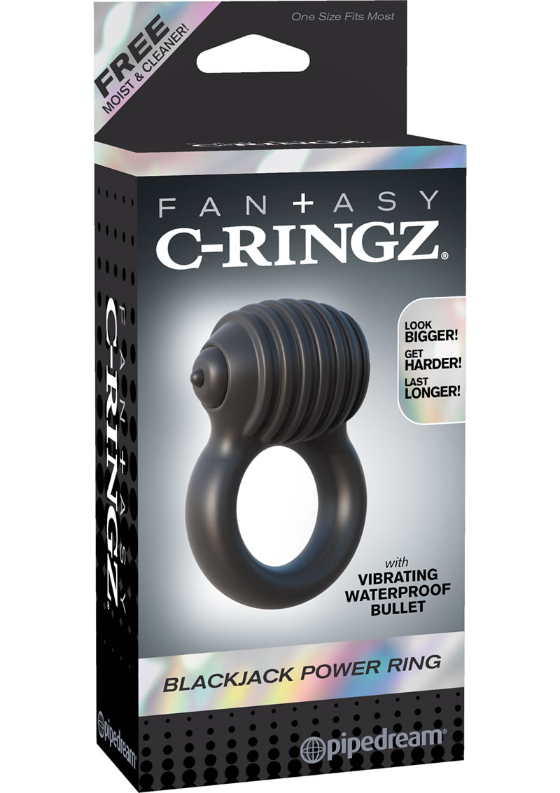 Fantasy C Ringz Blackjack Power Ring Vibrating Silicone Cockring Waterproof Black