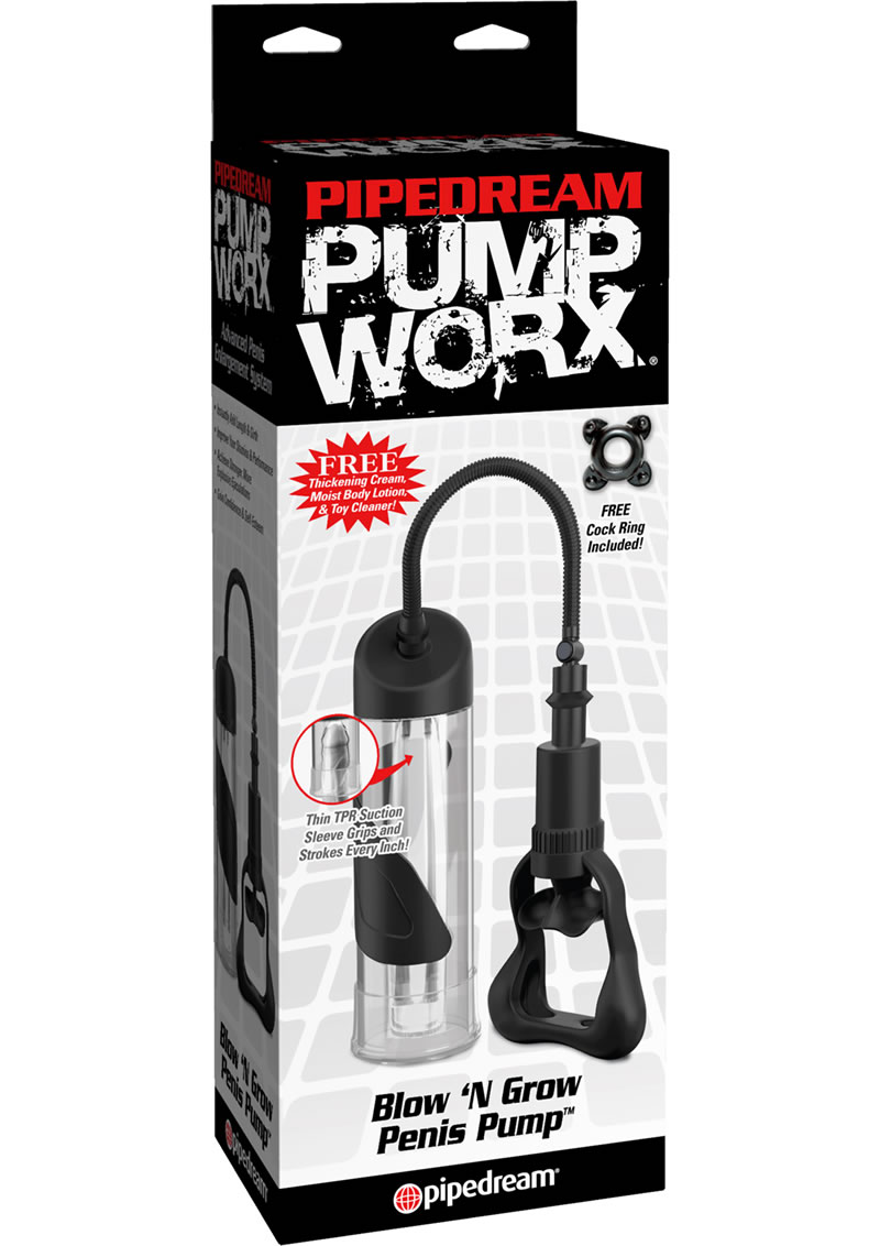 Pipedream Pump Worx Blow N Grow Penis Pump Clear 7.5 Inch