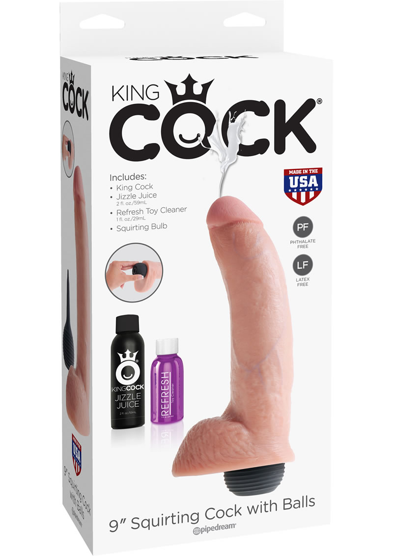 King Cock Squirting Dildo With Balls Dildo Waterproof Flesh 9 Inches
