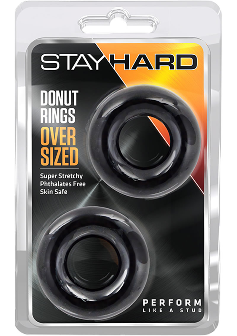 Stay Hard Donut Rings Oversized Cock Ring Black 2 Each Per Pack