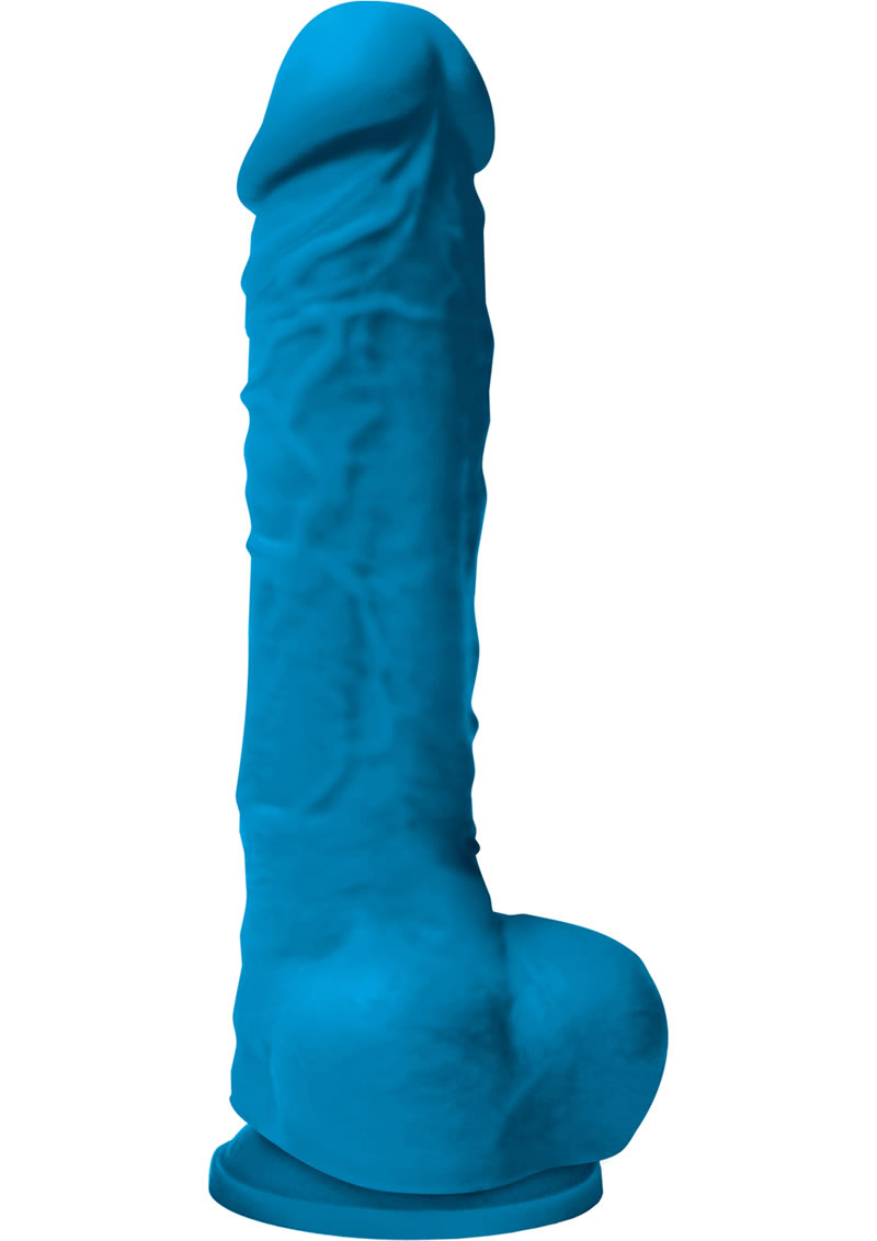 Colours Pleasures 5in Silicone Suction Cup Dildo With Balls - Blue