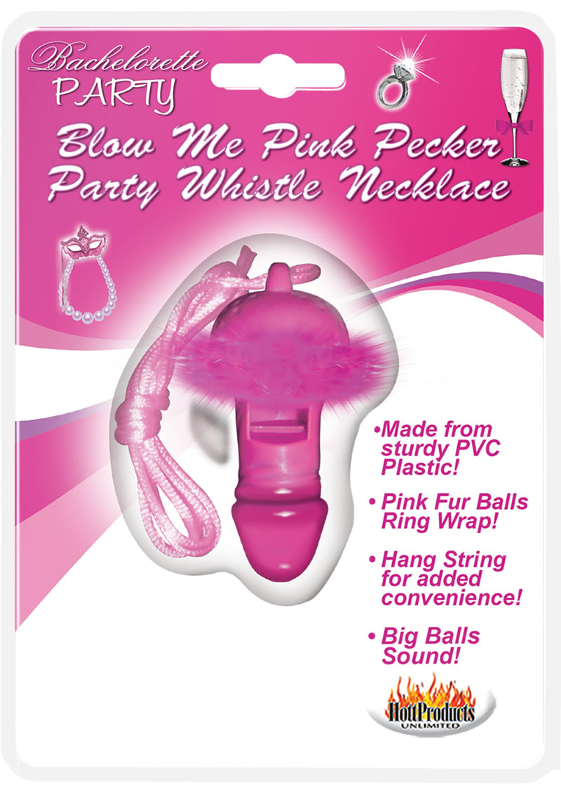 Bachelorette Party Blow Me Pecker Whistle Necklace Pink
