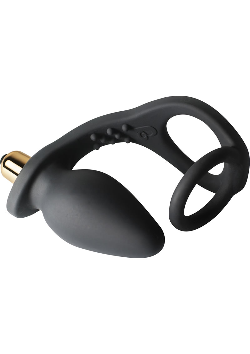 Ro-Zen 7 Speed Vibrating Silicone Cockring With Anal Plug Waterproof Black