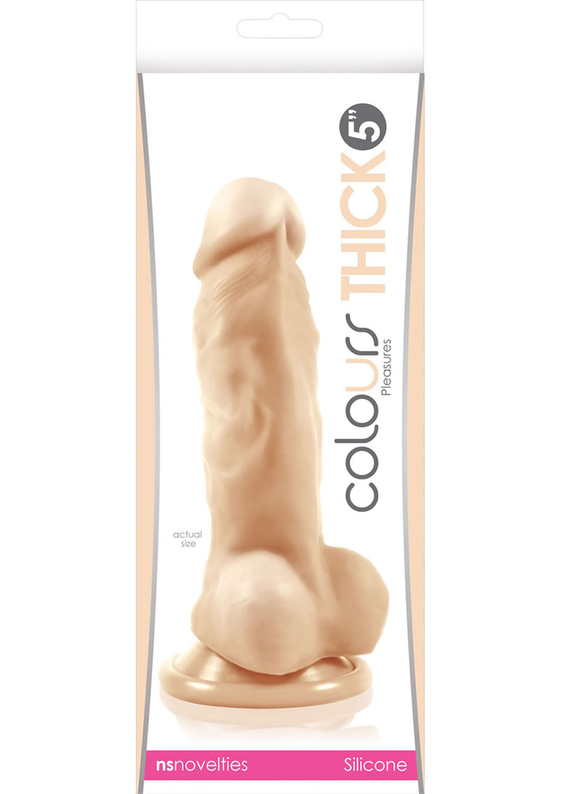 Colours Pleasures Thick 5in Silicone Suction Cup Dildo With Balls - Vanilla