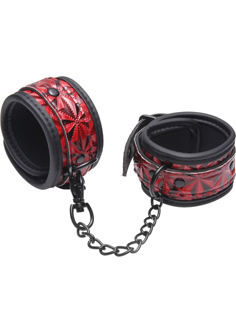 Master Series Embossed Ankle Cuffs With Chain Red 3 - 4.75 Inches
