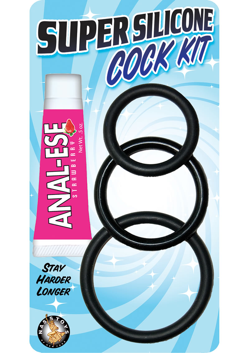Super Cock Kit Silicone Cockrings And Anal-Ese Black