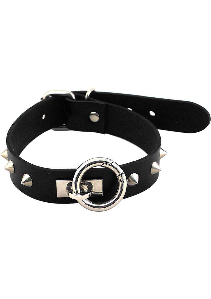 Rouge O Ring Studded Leather Collar Black
