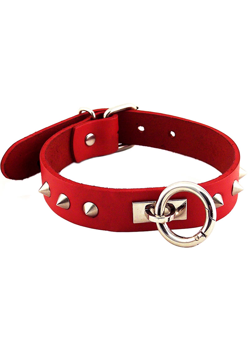 Rouge O Ring Studded Leather Collar Red