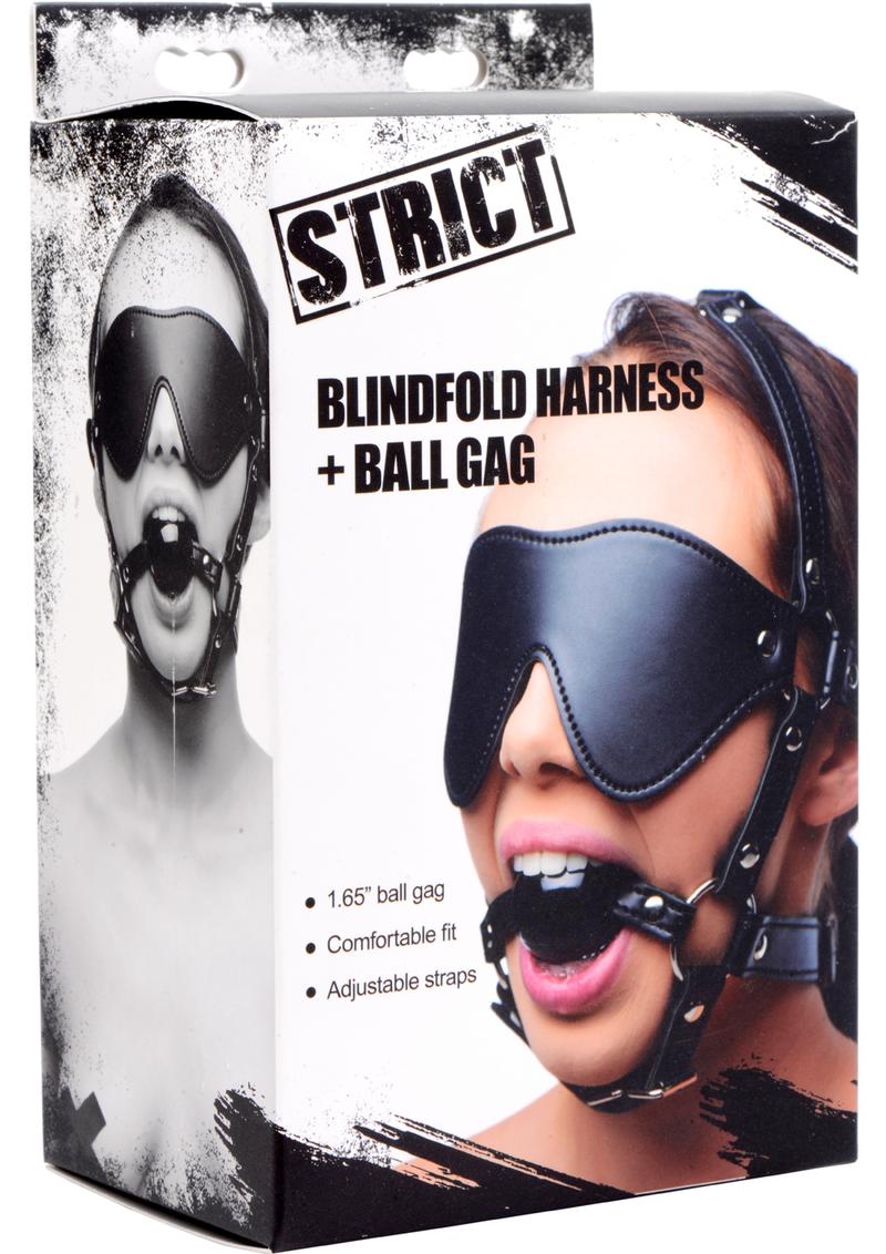 Strict Blindfold Harness And Ball Gag Leather And Metal Black