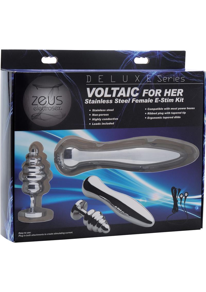 Zeus Electrosex Deluxe Series Voltaic For Her Stainless Steel Female E-Stim Kit Silver