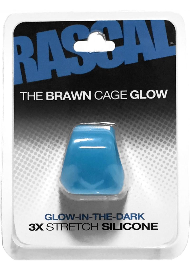 Rascal The Brawn Cage Glow 3x Stretch Silicone Cock Ring Glow In The Dark Blue