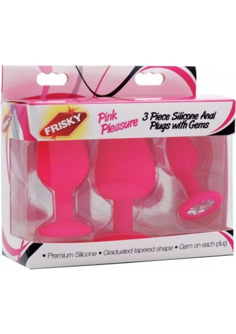 Frisky Pink Pleasure 3 Piece Anal Plugs With Gems Silicone Pink