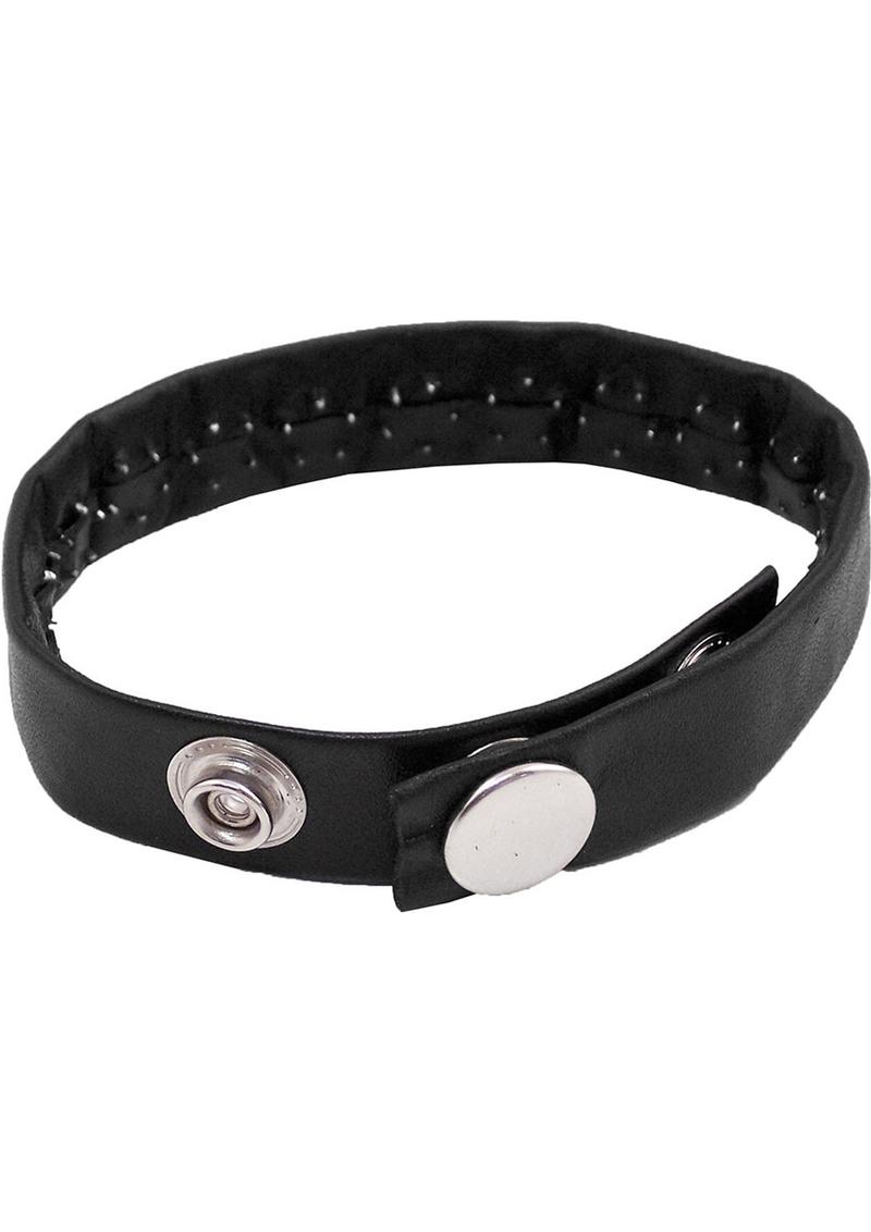Rouge Pin Prick Cock Strap Adjustable Snap Leather Black