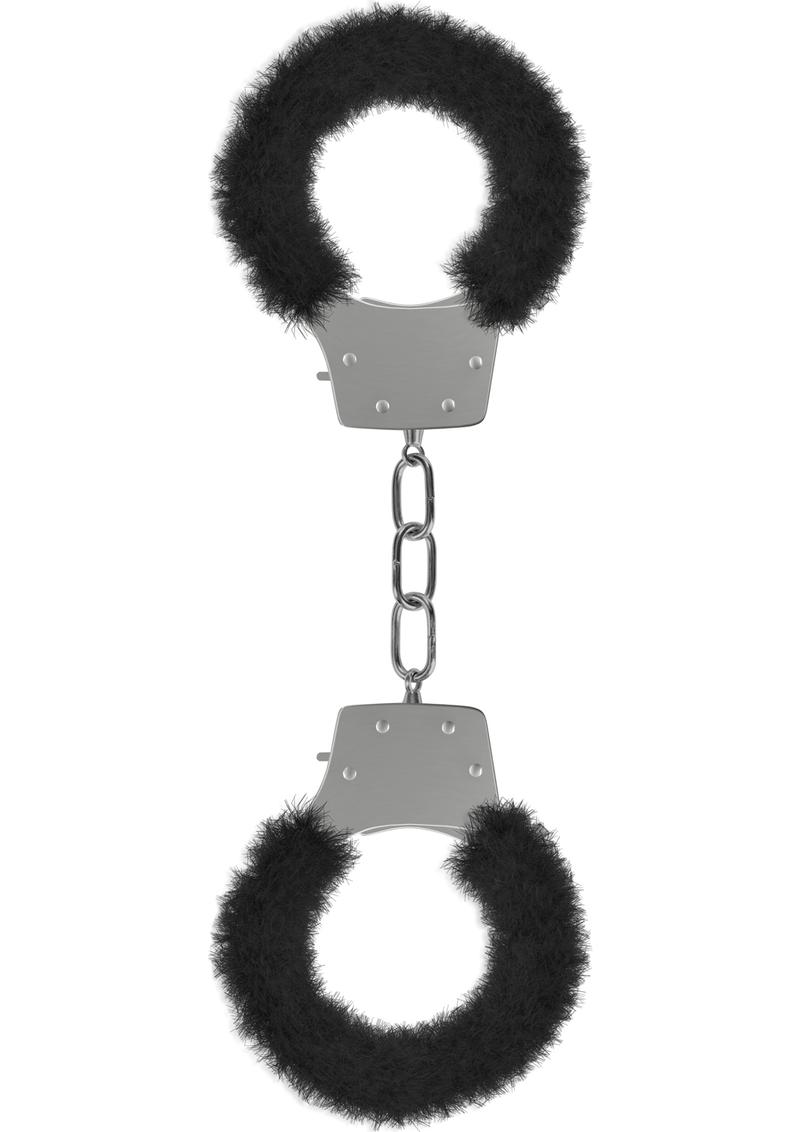 Ouch! Pleasure Furry Handcuffs Black And Silver