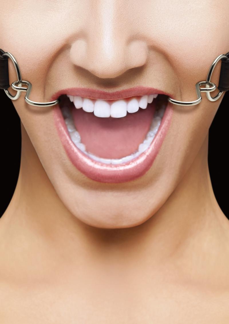 Ouch! Hook Gag With Leather Strap Black And Silver