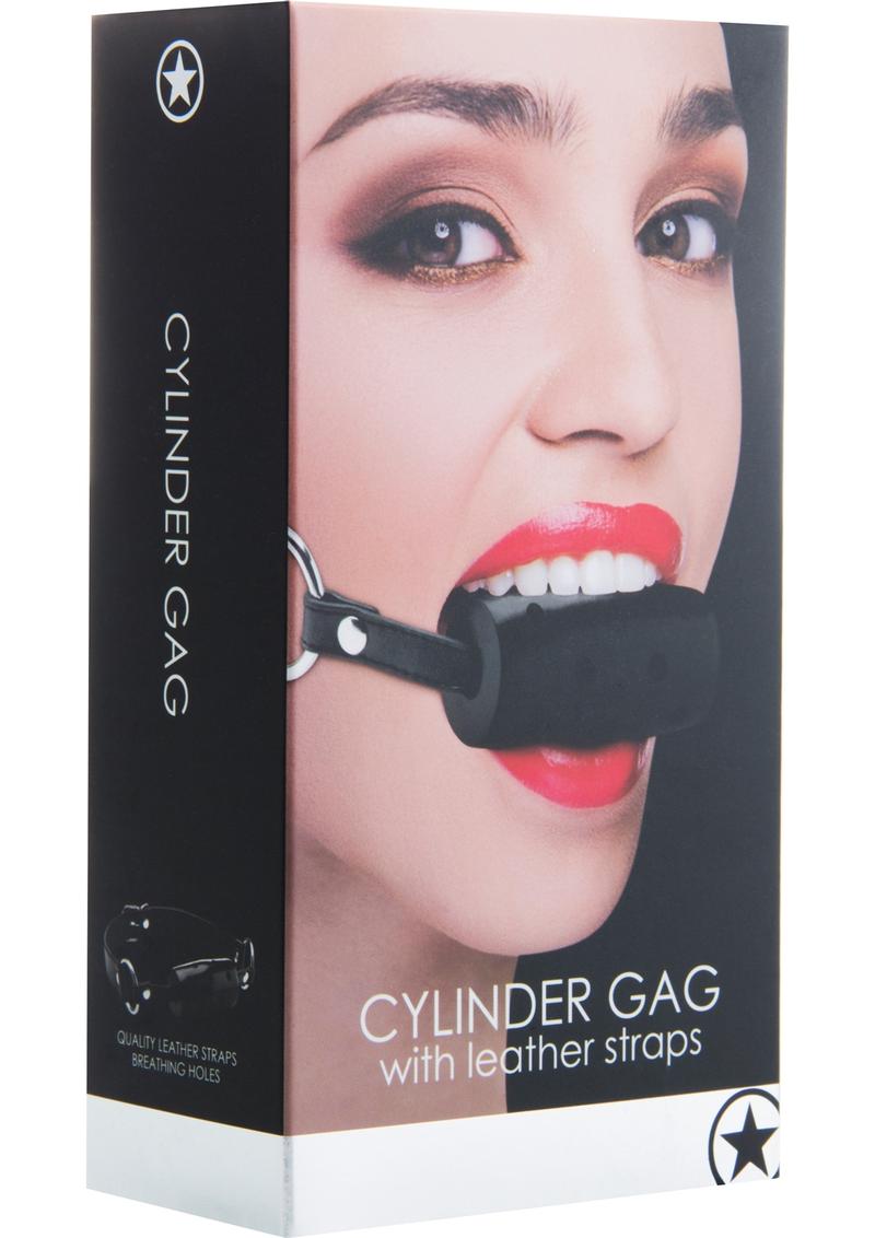 Ouch! Cylinder Gag With Leather Straps Black