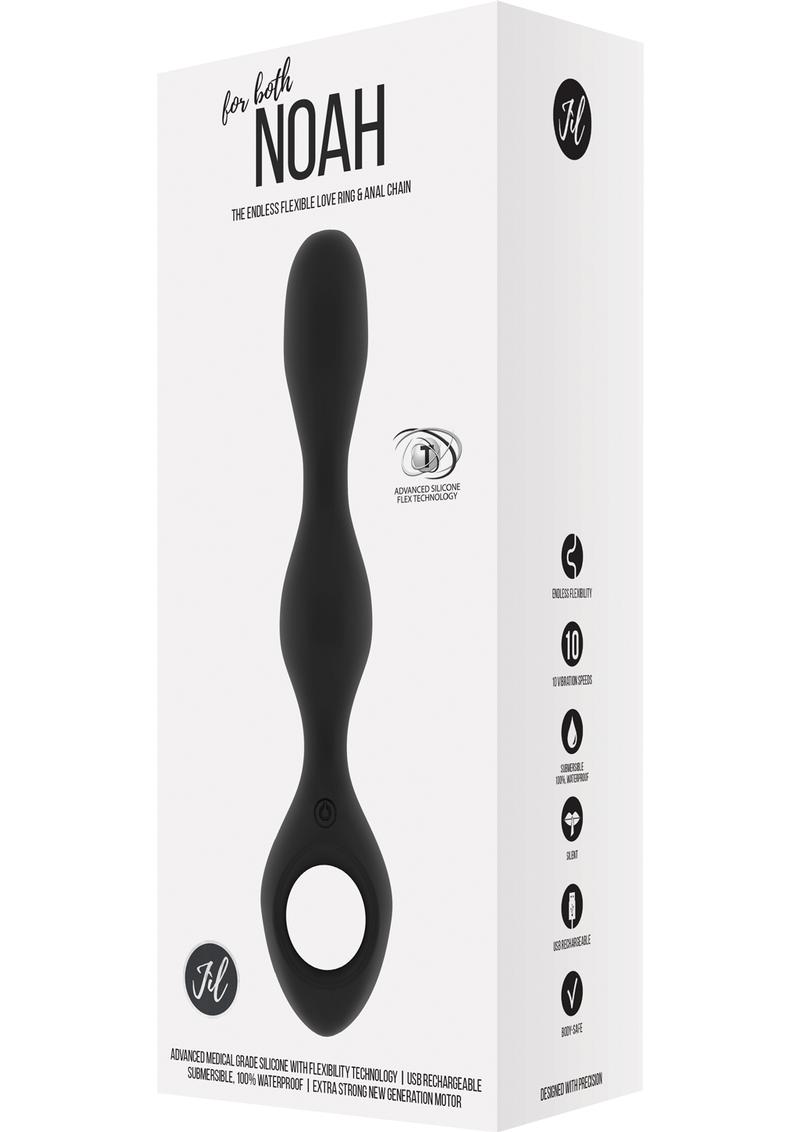Jil Noah Flexible Silicone USB Rechargeable Vibrator  and Anal Chain Waterproof Black 8.6 Inch