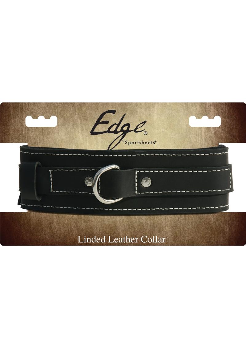 Edged Lined Leather Collar Adjustable Black
