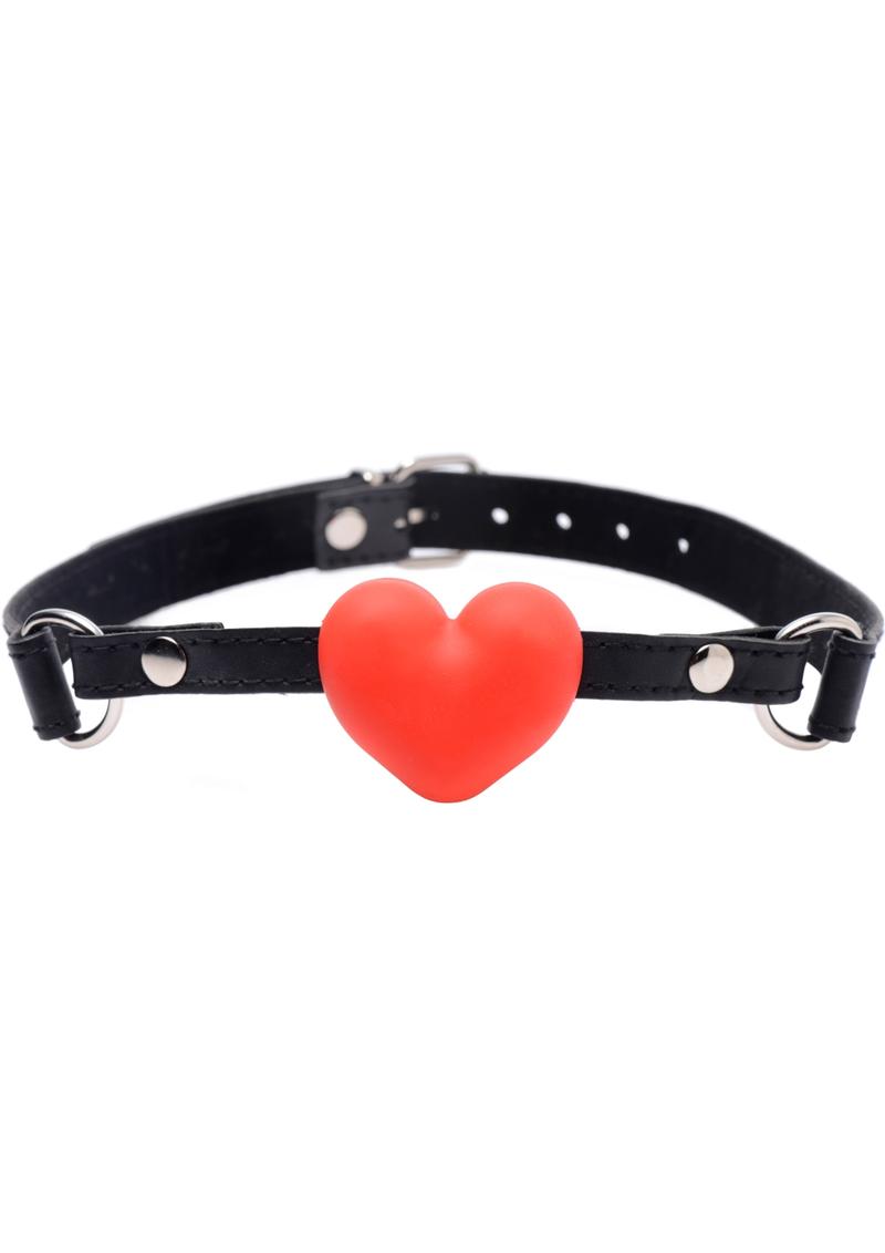 Frisky Heart Beat Silicone Heart Shaped Mouth Gag With Adjustable Strap Red And Black