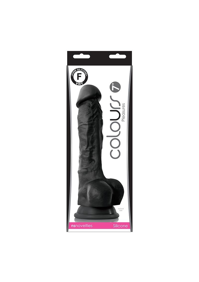 Colours Pleasures 7in Silicone Suction Cup Dildo With Balls - Black