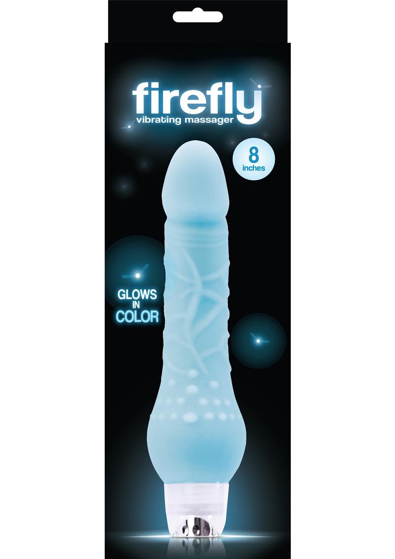 Firefly Vibrating Massager 8in Silicone Glow In The Dark - Blue