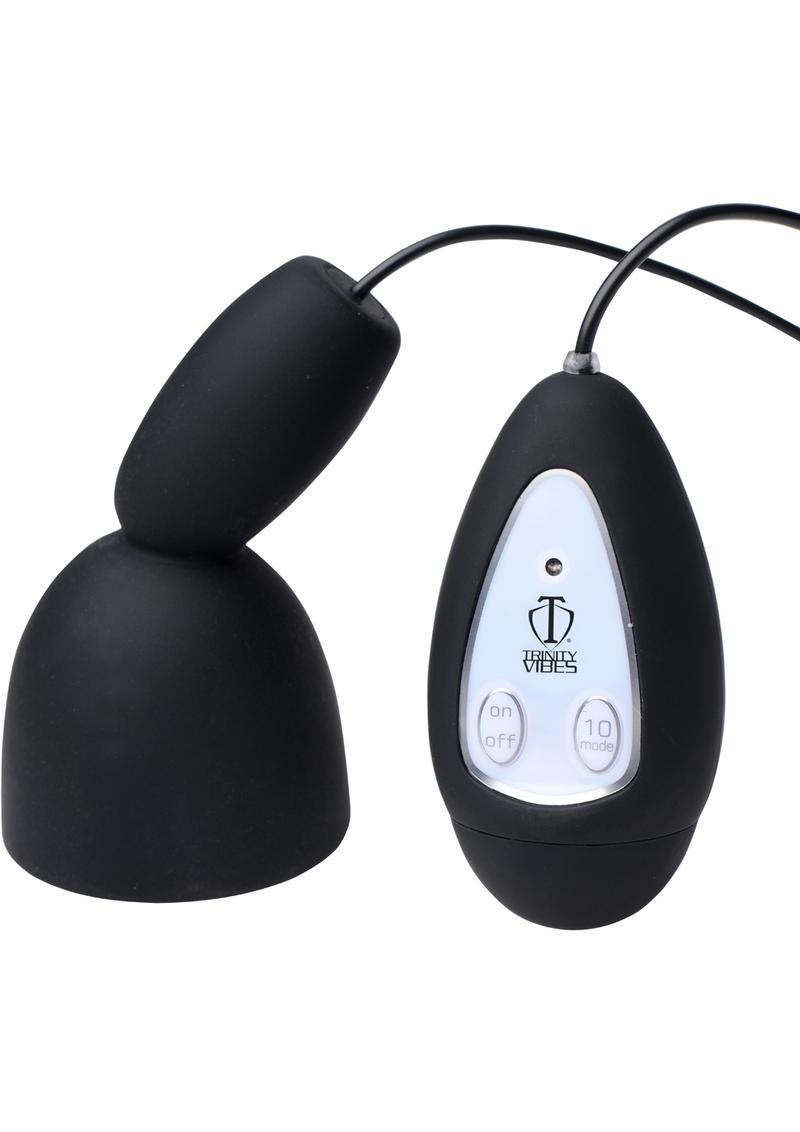 Trinity Vibes Deluxe 10 Mode Silicone Penis Head Teaser With Wired Remote Control Black