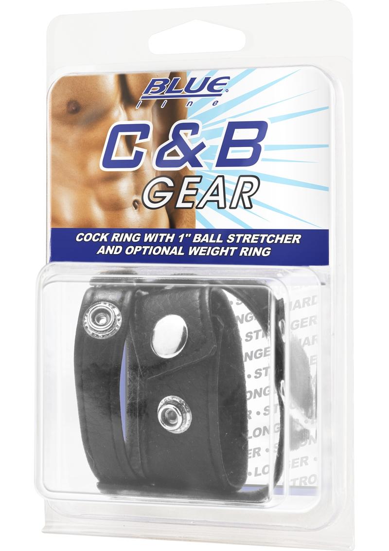 CandB Gear Cock Ring With Ball Stretcher Black 1 Inch